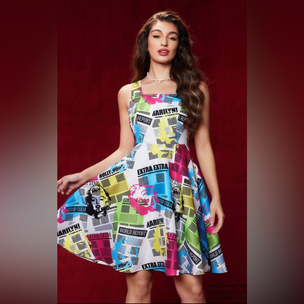 Shein X Marilyn Monroe retro style square neck dress - small